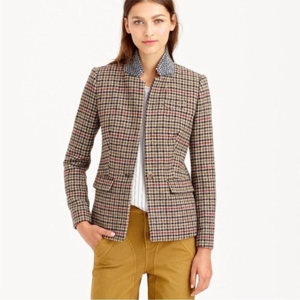 J.Crew Regent houndstooth embellished blazer jacket XS 2 jewel collar rhinestone - Picture 8 of 10